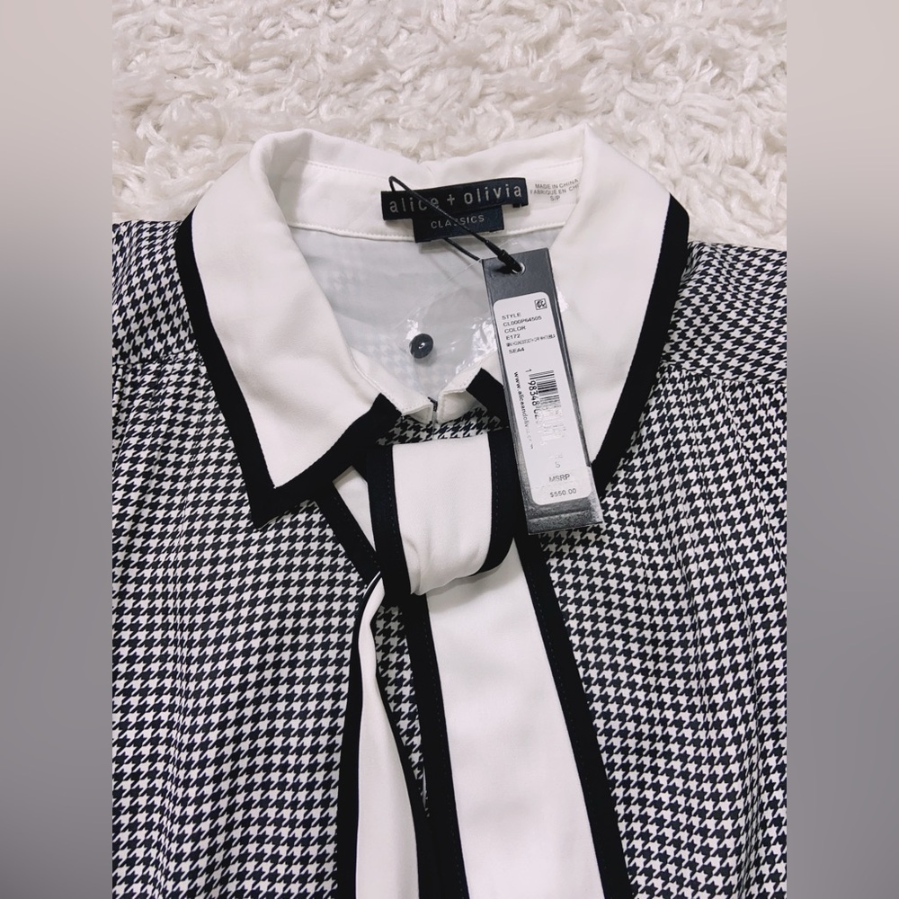 NWT $550 Alice + Olivia Carol Houndstooth Tieneck Minidress - Picture 9 of 9